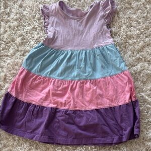 Girls' Multi-Color Tiered Cotton Dress - Pink, Blue, Purple